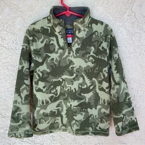 The Children’s Place 5T Unisex Dino Green Camo Glacier Fleece Half Zip Pullover